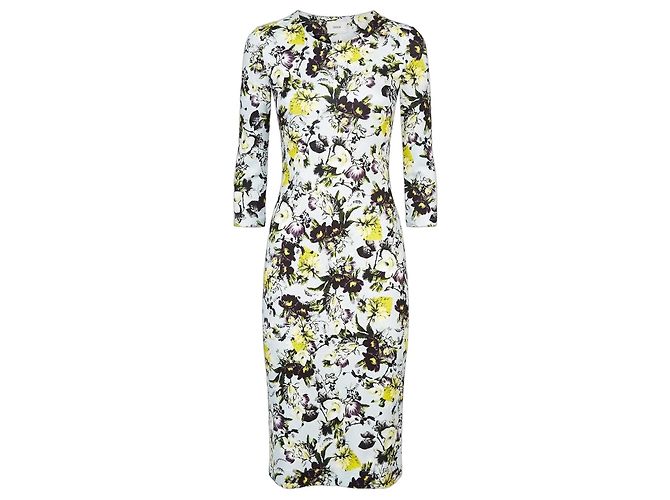 Erdem Allegra Field Midikleid mit Blumenprint Weiß Lila Gelb Hellblau
