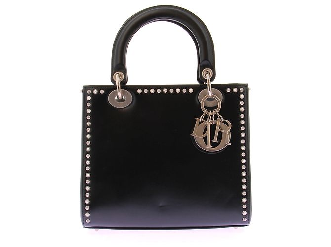 Autre Marque Bolsa " Lady dior" em couro liso preto com tachas
