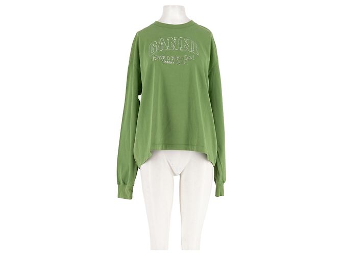 Ganni Strickpullover aus Baumwolle in Grün