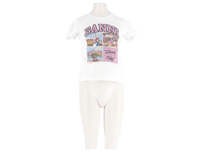 Camiseta de algodón blanca Ganni Verde