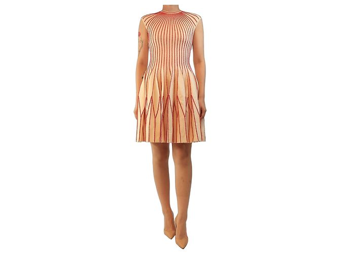 Alexander Mcqueen Vestido evasê sem mangas creme e vermelho - size M Cru