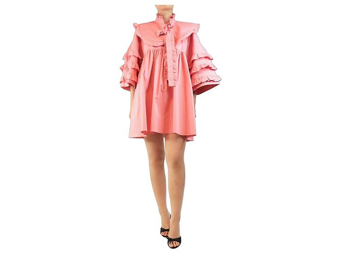 Autre Marque Mini vestido rosa com mangas com folhos - size L