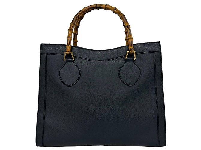 Bamboo Borsa a mano/Tote in pelle con bambù vintage GUCCI Blu navy