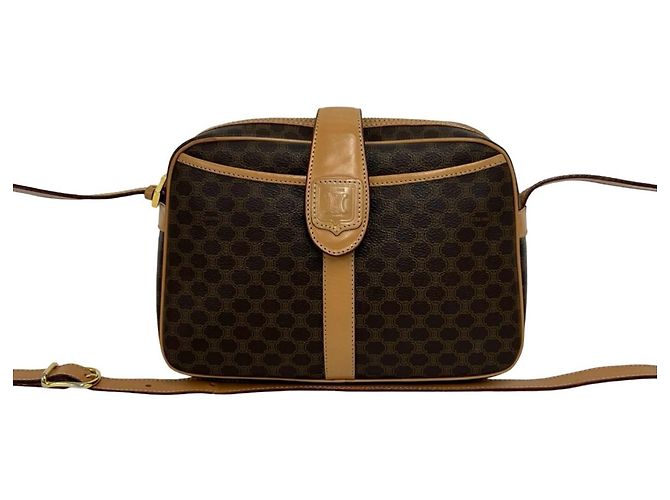 Céline Celine Vintage Macadam Blazon Pattern Triomphe Shoulder Bag Brown