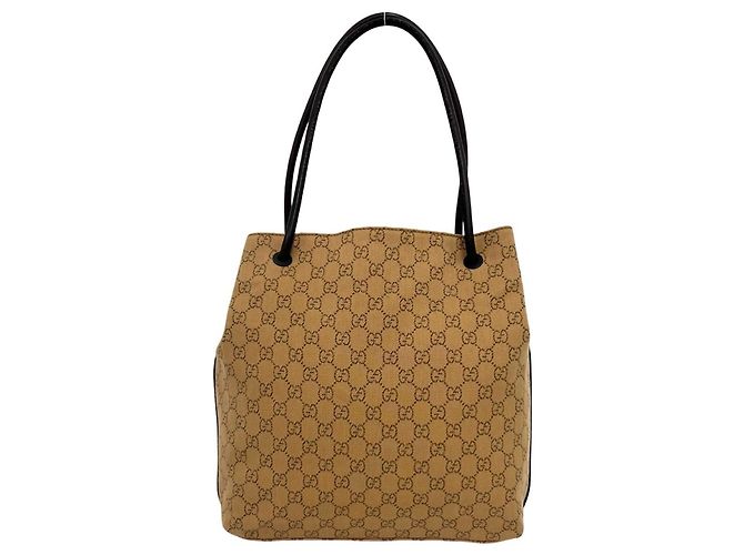 Saco Tote GUCCI em lona GG Logo e couro Marrom Bege