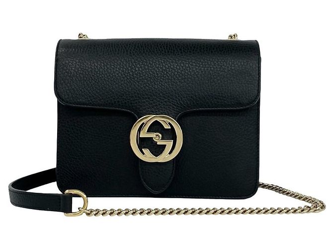 Bolsa de couro GUCCI com ferragens Interlocking G Preto