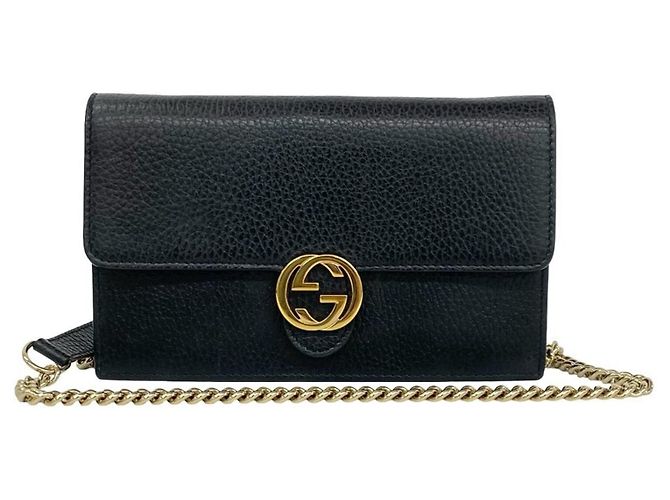 Gucci Interlocking G Logo Hardware Leder Chain Wallet Mini Schultertasche Schwarz