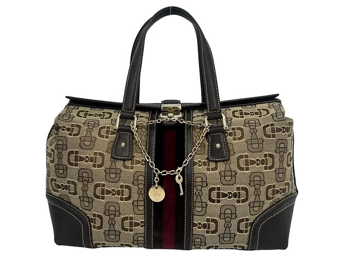 Gucci Sherry Line Horsebit Pattern Handbag Brown Red