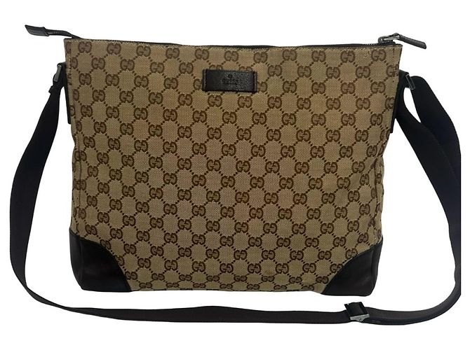 Borsa a tracolla Gucci in pelle e tela GG Pattern Marrone