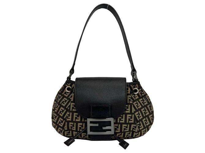 Sac Semi-One Shoulder Fendi Zucchino FF Pattern Marron Beige