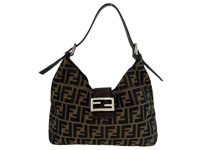 Bolsa Fendi Zucca em lona e couro marrom Preto