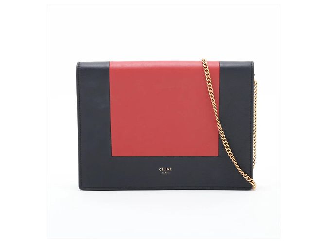 Céline Borsa a tracolla in pelle con catena Celine Frame Evening Rosso Blu navy