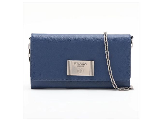 Borsa a tracolla con catena in pelle Saffiano Prada Blu navy