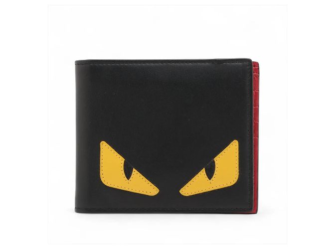 Fendi Monster Bugs Eye Leather Bi-fold Wallet Black