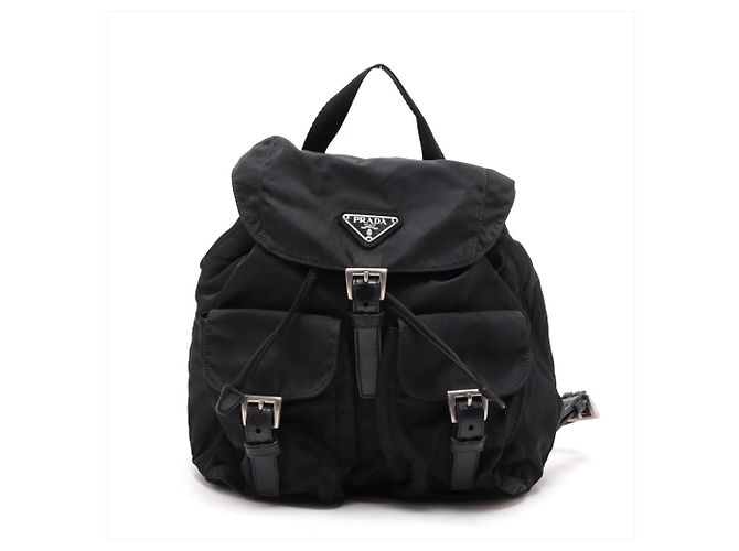 Prada Tessuto Nylon Triangle Logo Leather Shoulder Bag Black