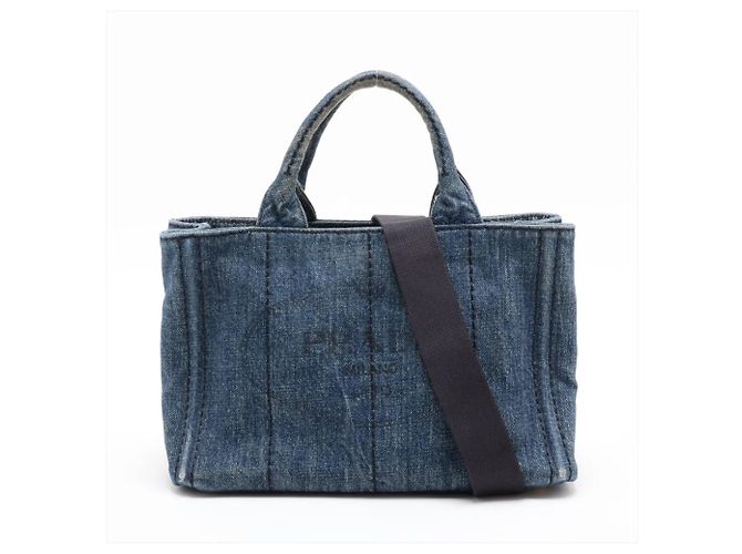 Tote Borsa a spalla 2-Way Prada Canapa Triangle Logo in denim Blu