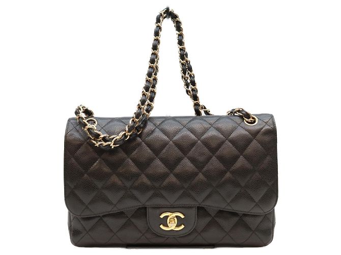 Borsa a tracolla Chanel Double Flap in pelle caviar nera Nero