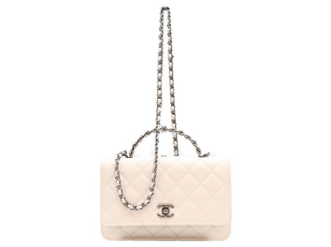Borsa a tracolla Chanel in pelle d'agnello bianca Bianco