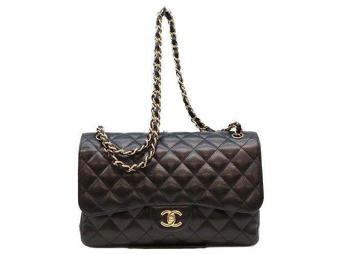 Borsa a tracolla Chanel Double Flap in pelle caviar nera Nero