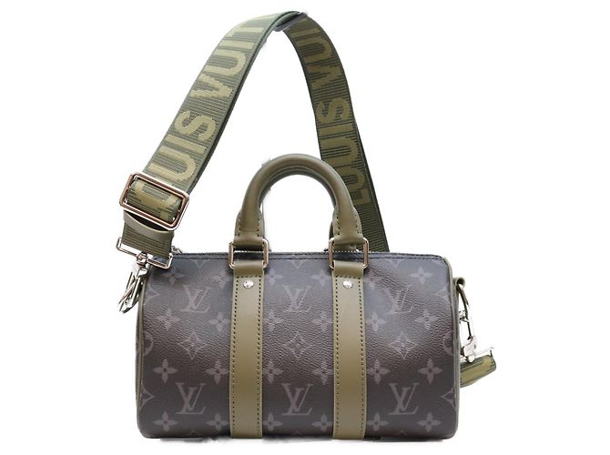 Louis Vuitton Monogram Eclipse Khaki Green Keepall Bandoulière 25