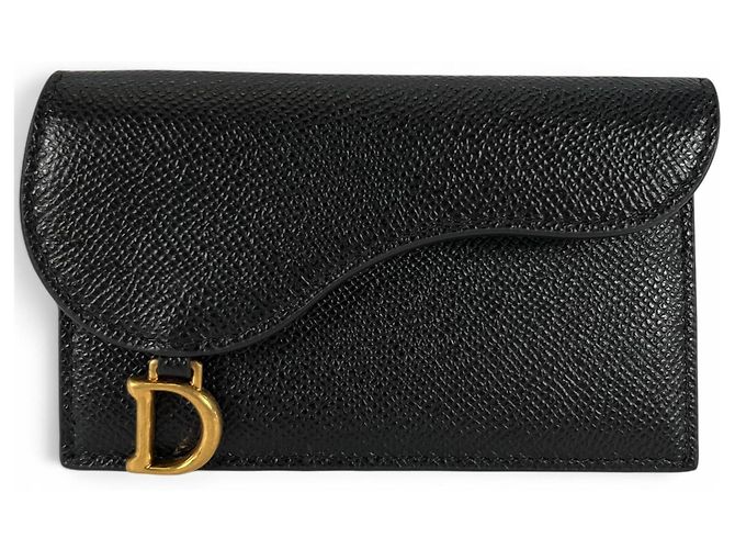 Christian Dior Kartenetui aus schwarzem Leder