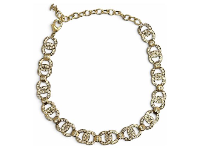 Chanel A21V Coco Mark Rhinestone Choker Necklace Golden
