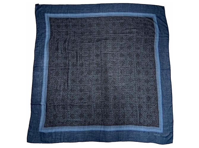 Hermès Hermes Carre Geant Cashmere Silk Shawl Blue Navy blue
