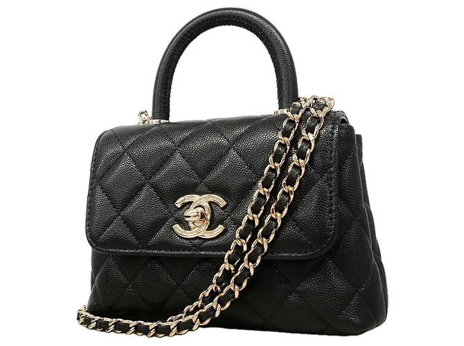 Bolsa Chanel em couro de bezerro granulado preto