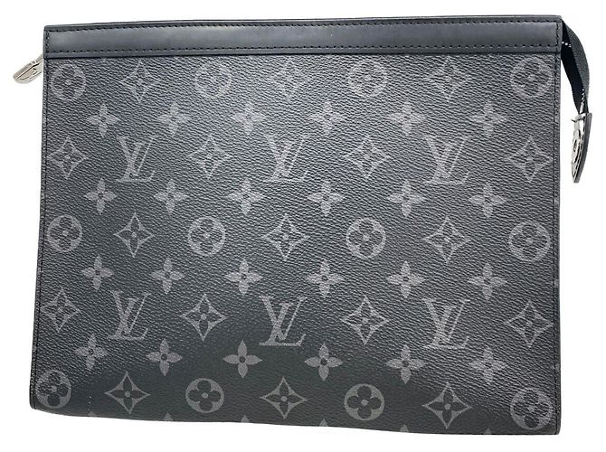 Louis Vuitton Monogram Eclipse Pochette Voyage MM Clutch Bag Black