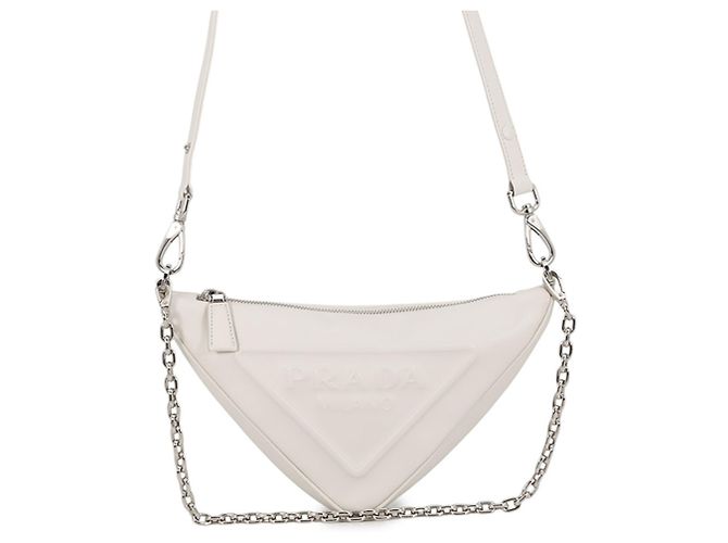 Prada Shoulder Bag Leather Triangle Mini White