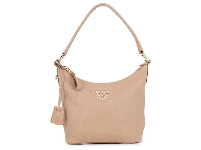 Bolsa de Ombro Prada em Couro Vitello Daino Bege