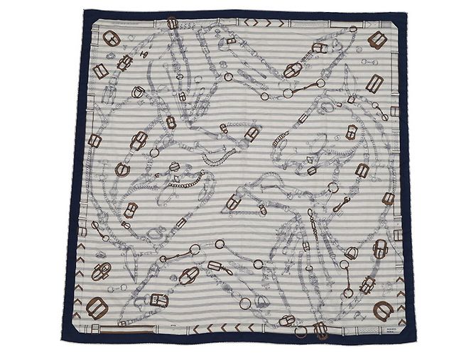 Hermès Hermes Stole Carre 140 Géant Chevaux de Chaines Transat Branco Azul