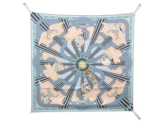 Hermès Sciarpa Double Face Hermes A LA LUMIERE DU FLAMBEAU Blu