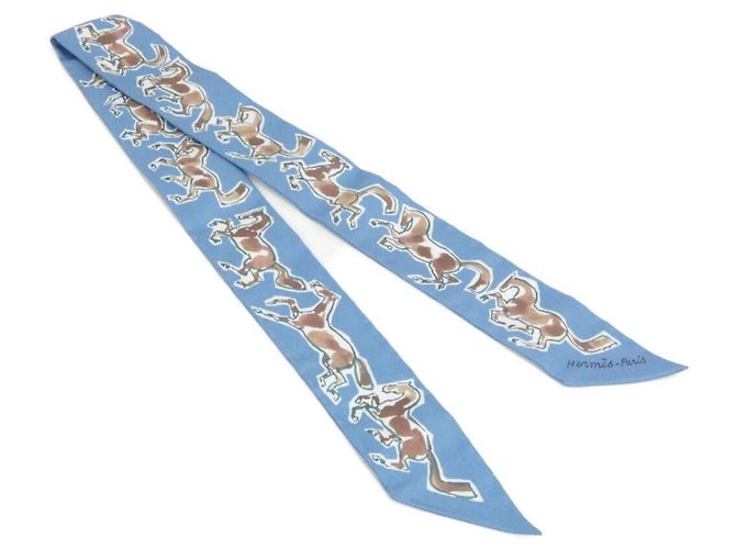 Hermès Twilly Hermes CHEVAUX EN LIBERT Bianco Blu