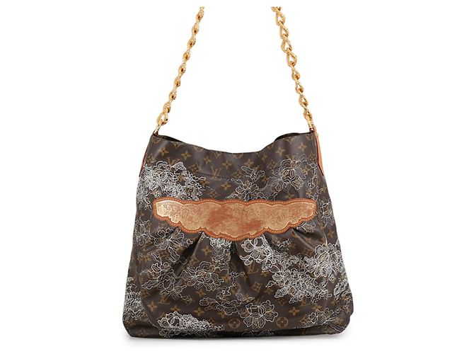 Bolsa de Ombro com Corrente Louis Vuitton Monogram Dentelle Bege
