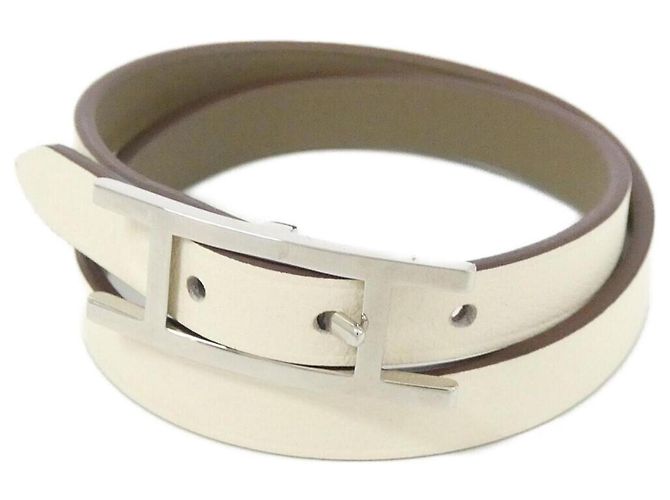 Hermès Hermes B-APPI Double Tour Armband Weiß Taupe