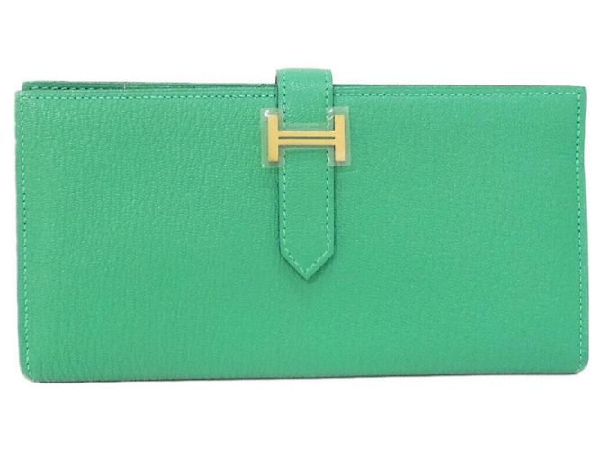 Hermès Hermes Bearn Soufflé Geldbörse Grün
