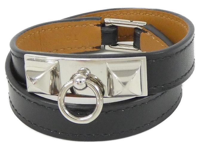Hermès Pulsera Rivale Double Tour Hermes Negro Plata