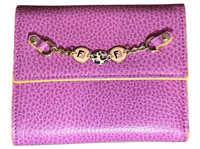 Fendi Purple Leather Tri-fold Wallet
