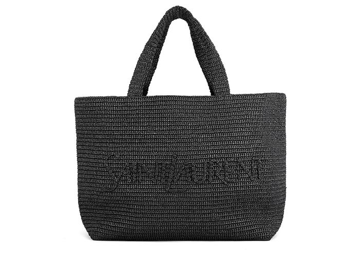 Yves Saint Laurent Paris Raffia Tote Bag Schwarz