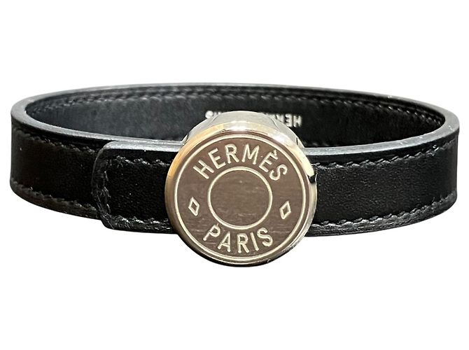 Hermès Pulsera Charm Looping Sellier Hermes Negro Plata