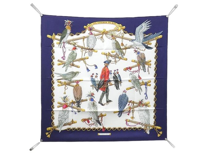 Silk In Hermès Hermes LES OISEAUX DU ROY Seidentuch Weiß Blau