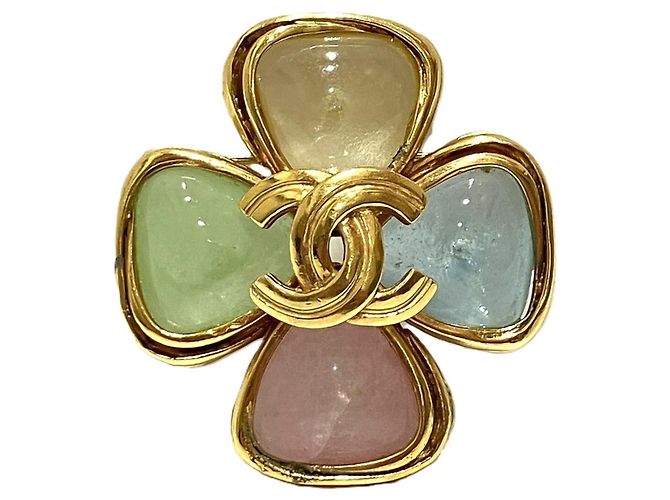 Spilla Chanel Coco Mark Clover in pietra colorata D'oro