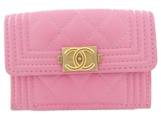 Cartera tri-fold Chanel Boy Line 84432 de piel rosa