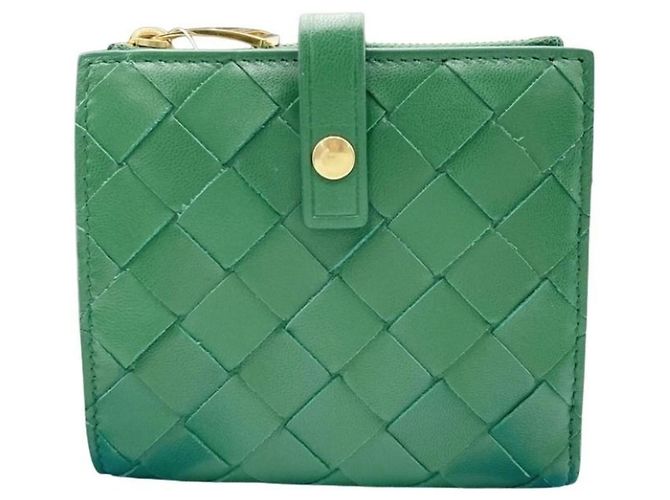 Cartera bi-fold de cuero verde Bottega Veneta