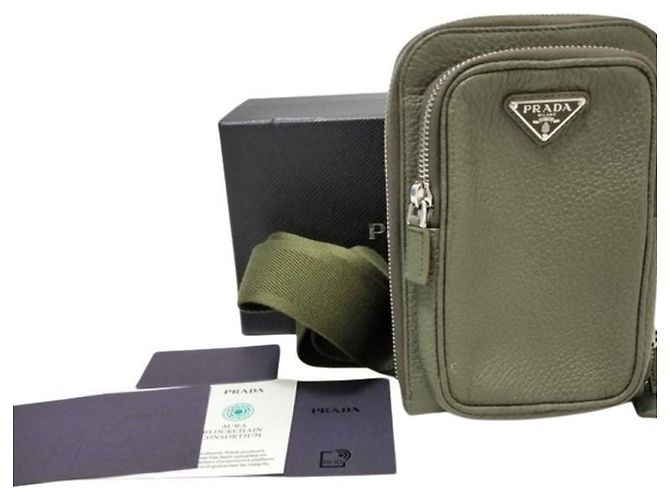 PRADA Shoulder Bag Triangle 2ZH195 in Khaki Leather