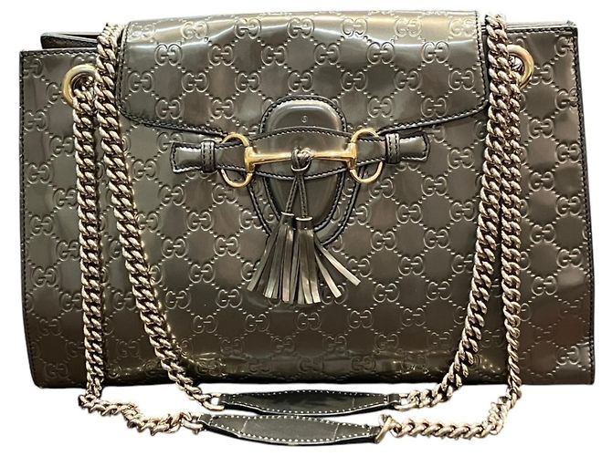 Bolsa de Ombro Gucci Horsebit Emily Marrom Prata