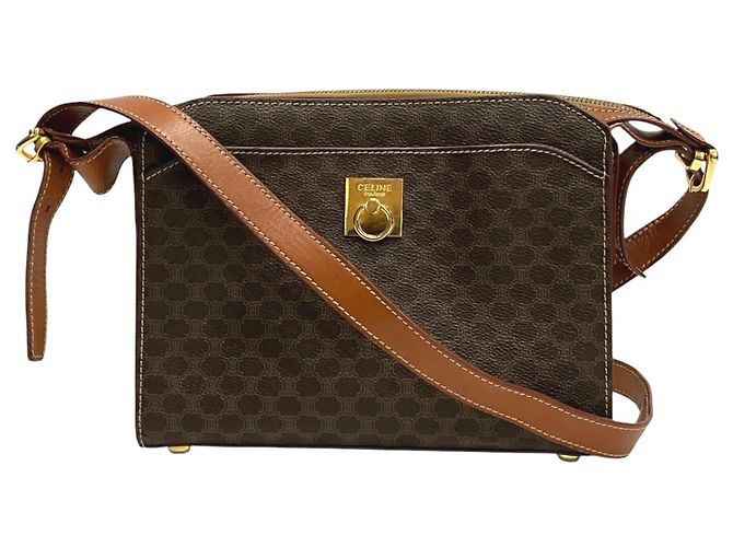 Céline Bolsa de ombro Celine Macadam em couro Marrom
