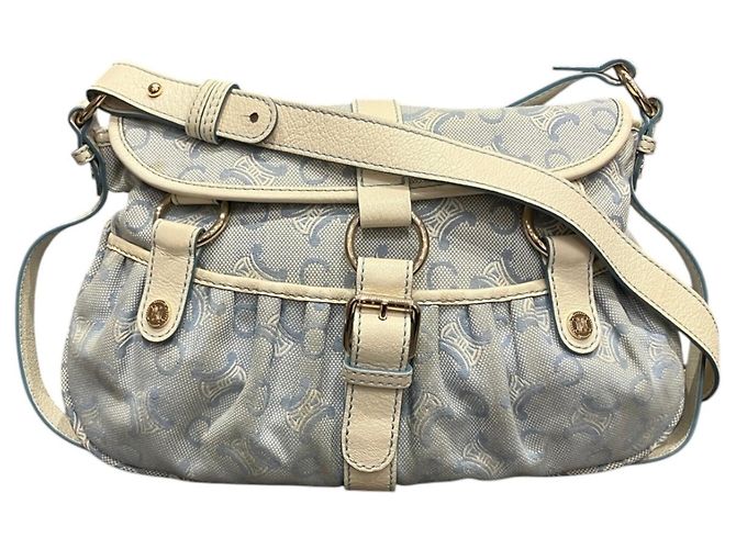 Céline Sac à épaule Celine C Macadam Canvas Leather Blanc Bleu