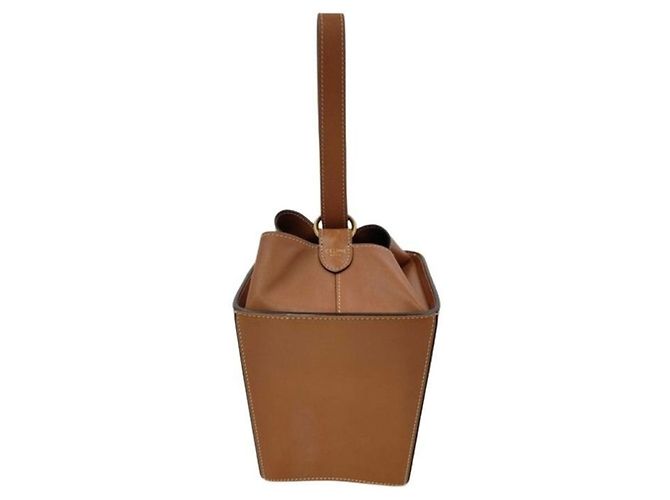 Céline Bolsa de mão box Celine em couro marrom com alça